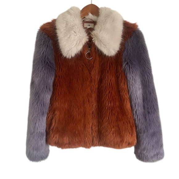 LPA *Celebrity Favorite* Faux Fur Color Block Jacket 413 in Rust & Lilac - Picture 8 of 16